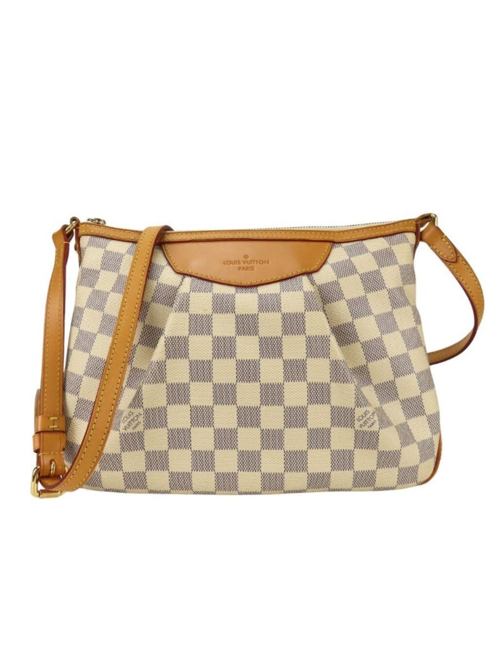 Louis Vuitton Shoulder Bag Siracusa PM Damier Azur Vachetta Leather White Gray
